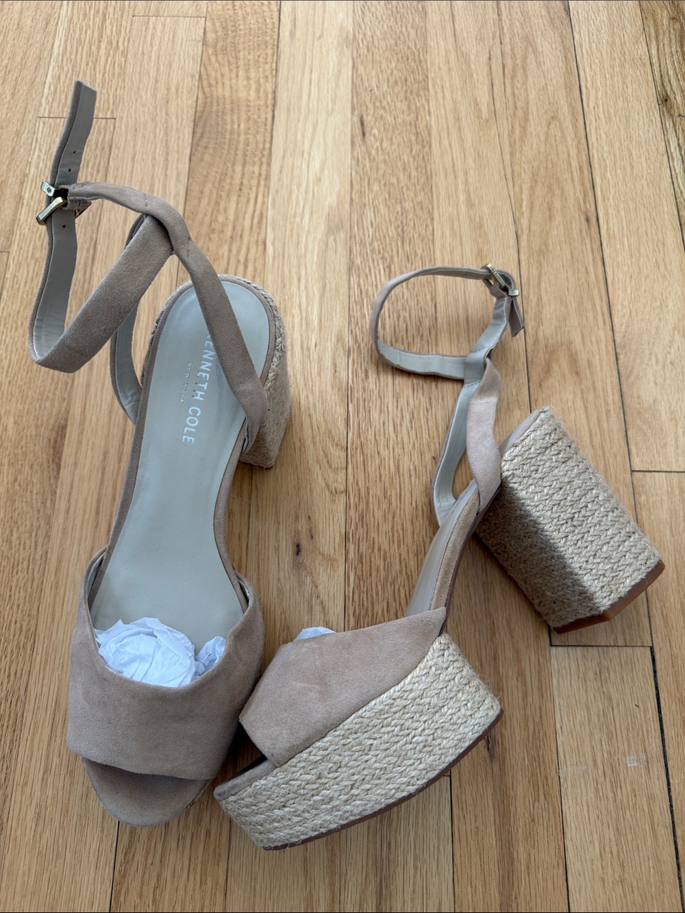 Kenneth Cole Taupe Suede Ankle-Strap Block Heels